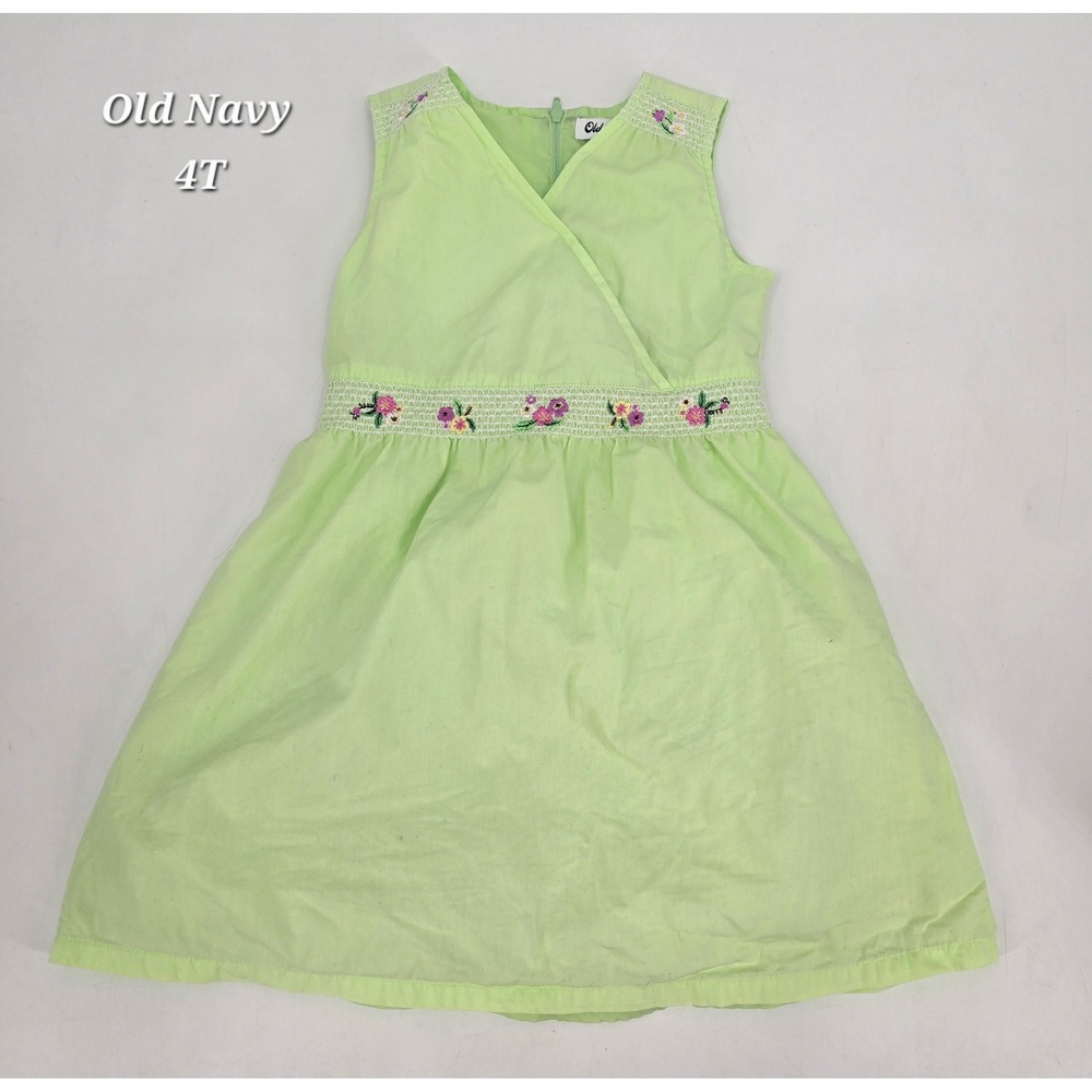 Vintage Y2K Old Navy Girls 4T Green Floral Embroidered Cottagecore Dress